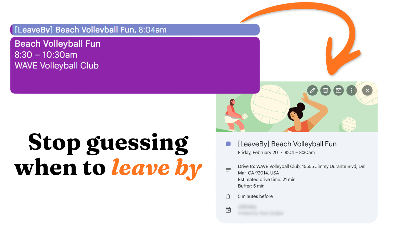 LeaveBy travel blocks on Google Calendar